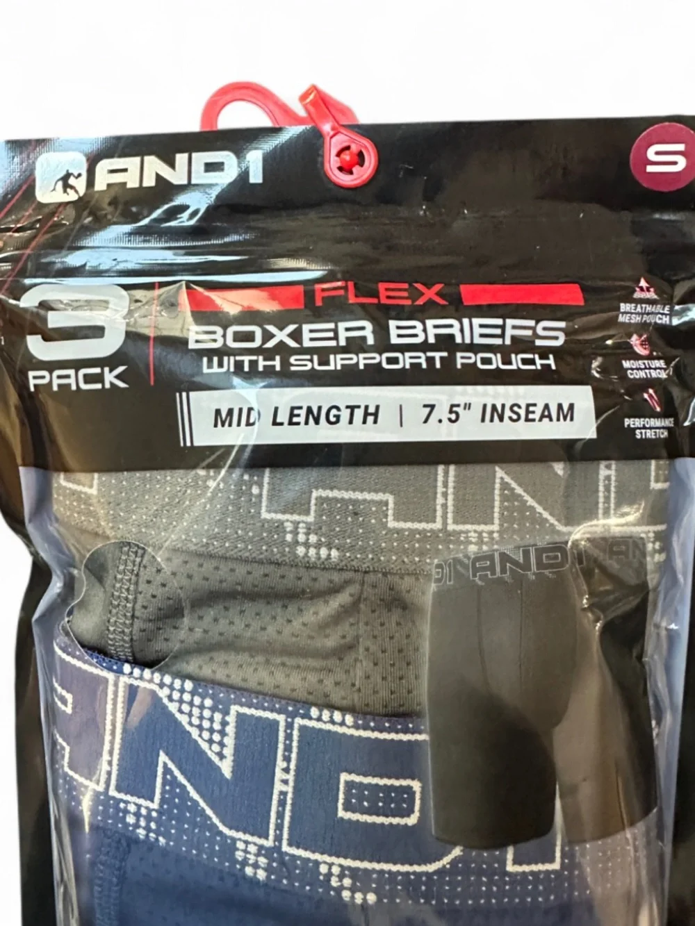 And1 3-Pack Boxer Briefs w/ Support Pouch 7.5” Inseam Size Small (Waist 28-30”)